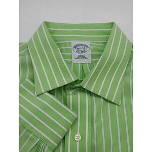 Brooks Brothers Slim Fit Non-Iron Dress Shirt 16.5-34 Green White Stripe Cotton